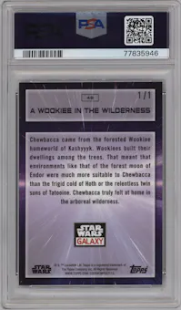 A Wookiee in the Wilderness from the 2022 Topps Chrome Star Wars Galaxy set featuring a Superfractor parallel graded by PSA and given an overall grade of 10.