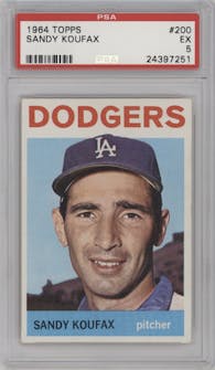 Sandy Koufax from the 1964 Topps set graded by PSA and given an overall grade of 5.