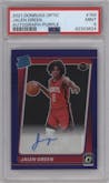 Jalen Green from the 2021-22 Panini Donruss Optic set featuring a Purple parallel graded by PSA and given an overall grade of 9.