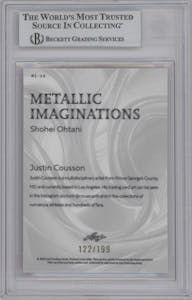 Shohei Ohtani from the 2023 Leaf Metallic Imaginations set featuring a Red parallel graded by Beckett.