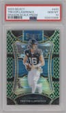 Trevor Lawrence from the 2023 Panini Select set featuring a Dragon Scale parallel graded by PSA and given an overall grade of 10.