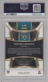 Trevor Lawrence from the 2023 Panini Select set featuring a Dragon Scale parallel graded by PSA and given an overall grade of 10.
