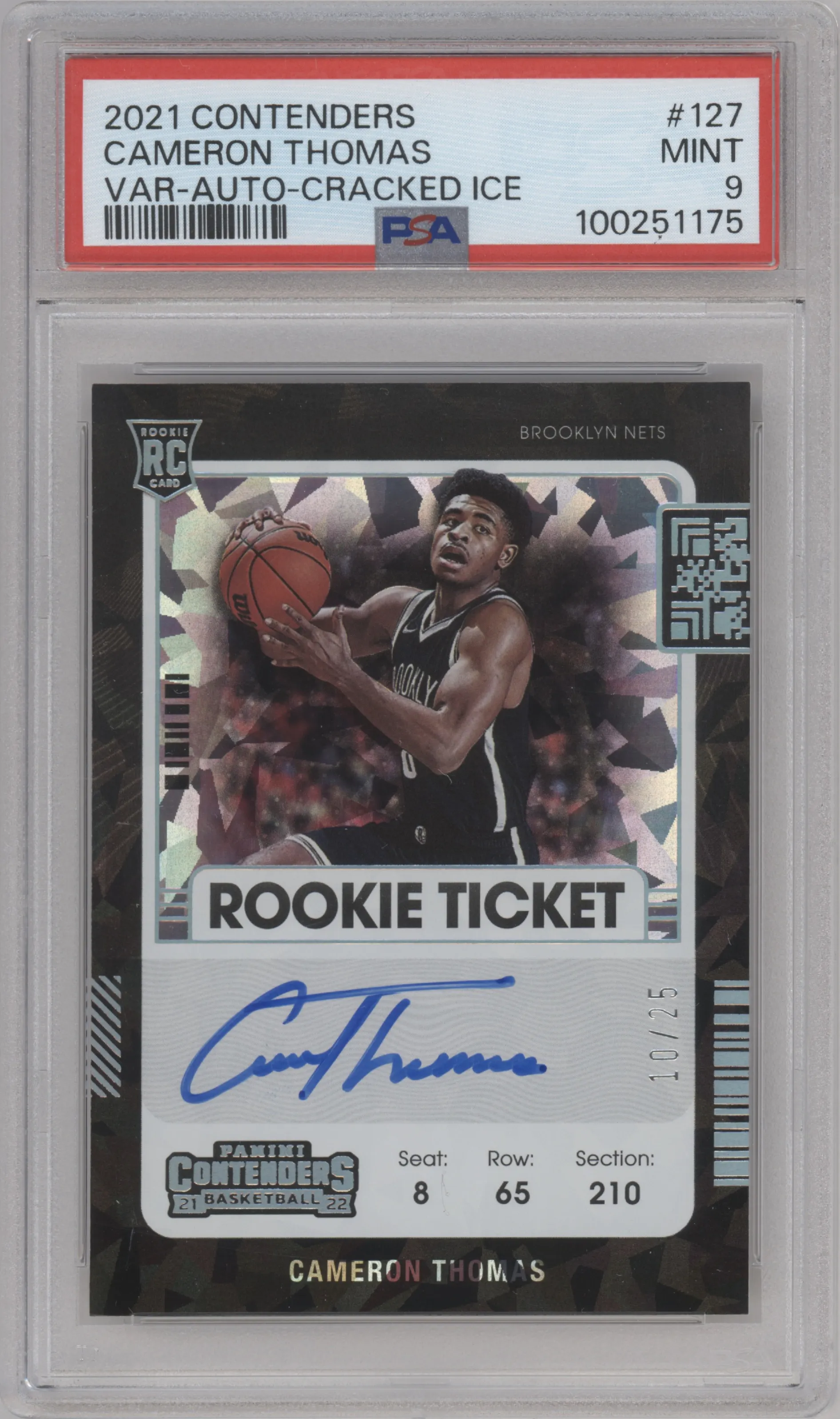 2021 Panini Contenders Rke.Tkt.Var.Auto Cameron Thomas Cracked Ice PSA 9