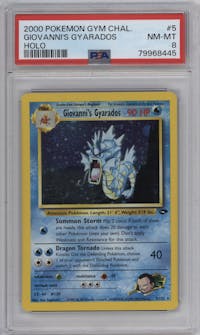 Giovanni's Gyarados from the 2000 Pokemon GH set graded by PSA and given an overall grade of 8.
