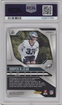 Cooper DeJean from the 2024 Panini Prizm set featuring a Black & White Checker parallel graded by PSA and given an overall grade of 10.