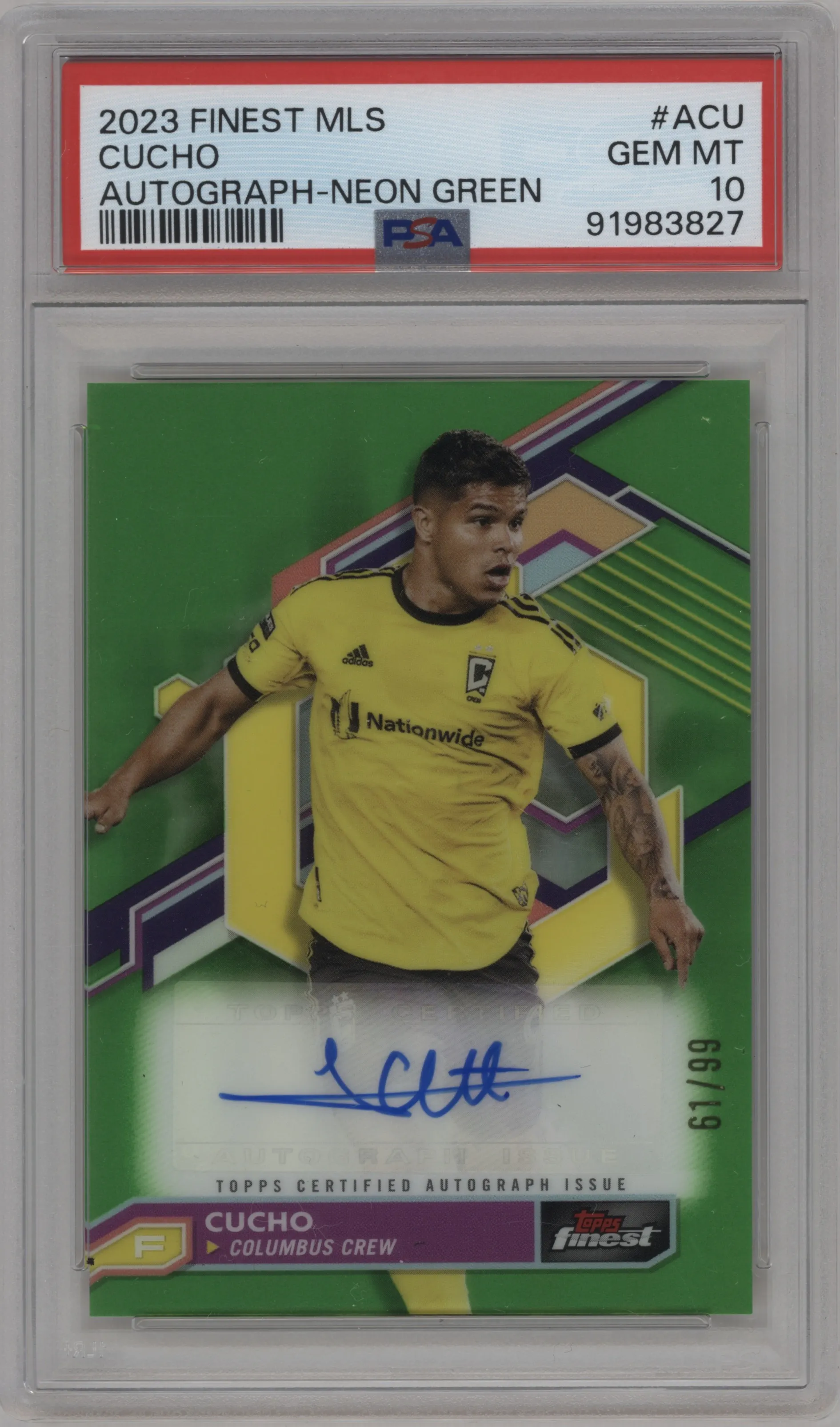 2023 Topps Finest MLS Auto Cucho Neon Green Refractor #A-CU PSA 10