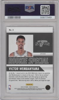 Victor Wembanyama from the 2023-24 Panini NBA Hoops set graded by PSA and given an overall grade of 10.