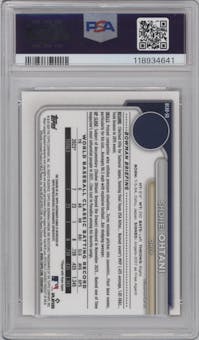 Shohei Ohtani from the 2024 Bowman set featuring a Orange Refractor parallel graded by PSA and given an overall grade of 9.