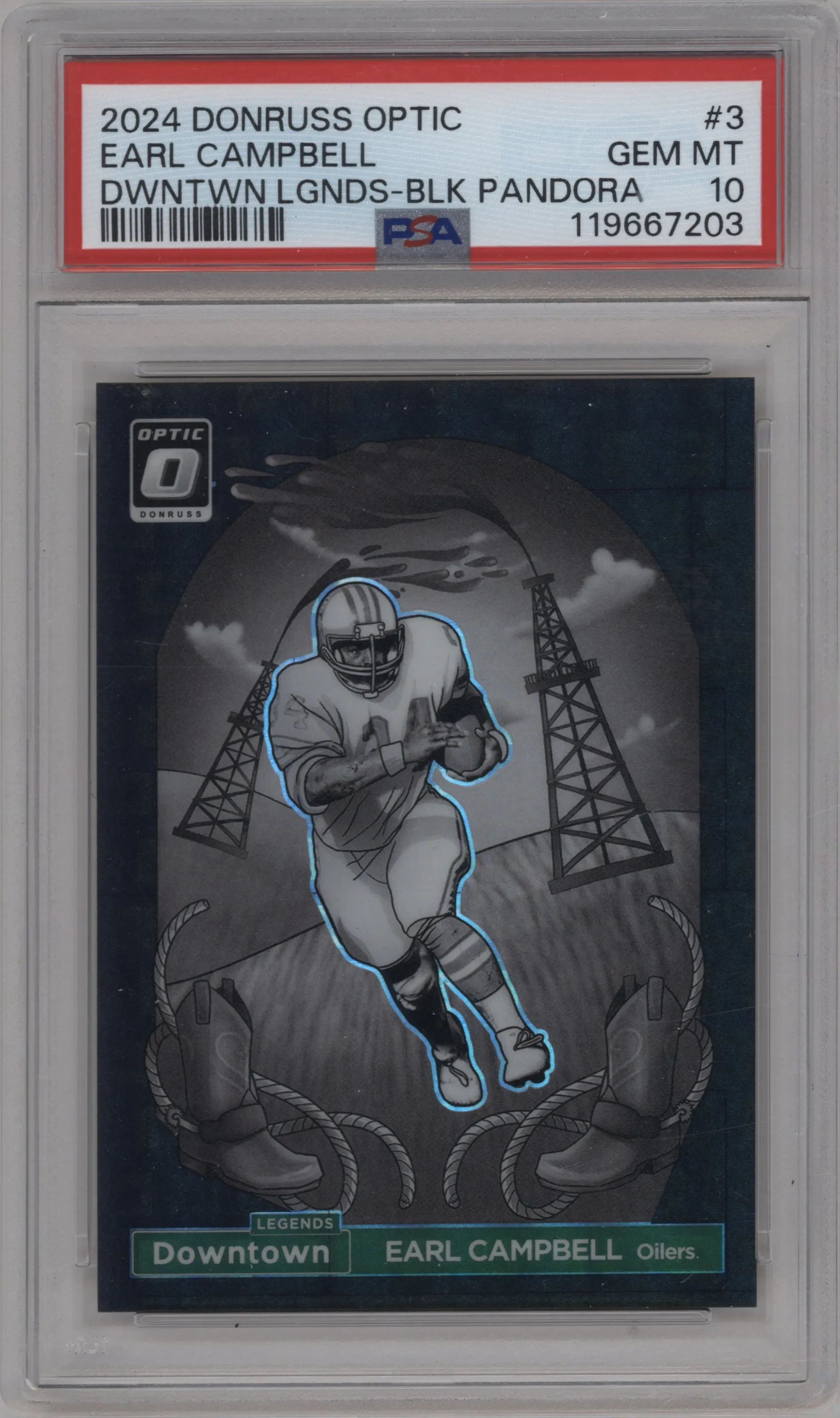 2024 Donruss Optic Downtown Legends Earl Campbell Black Pandora #3 PSA 10