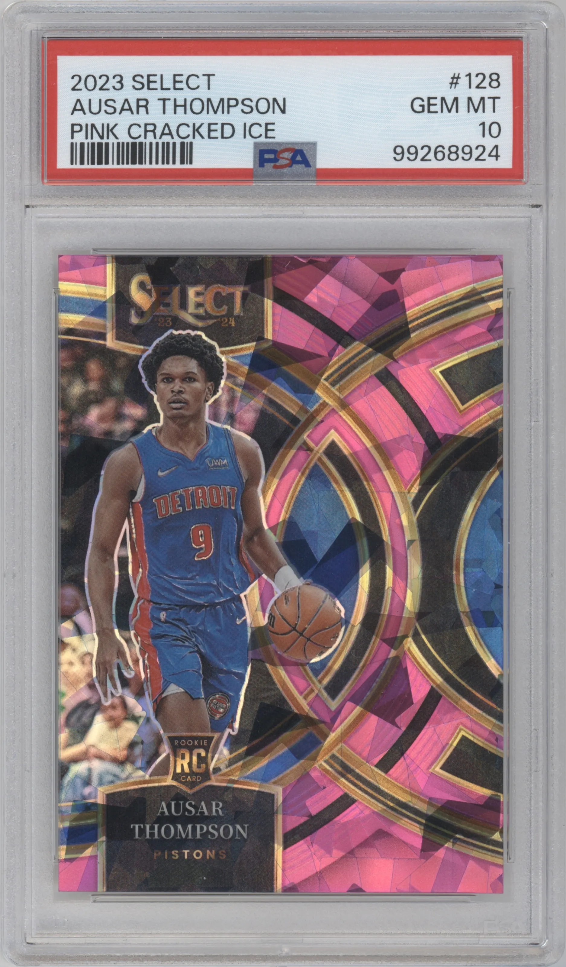 2023 Panini Select Pre.Lvl. Ausar Thompson Pink Cracked Ice #128 PSA 10