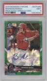 Brandon Marsh from the 2018 Bowman Chrome set featuring a Green Atomic Refractor parallel graded by PSA and given an overall grade of 9.