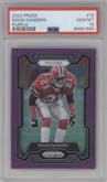 Deion Sanders from the 2023 Panini Prizm set featuring a Purple Prizm parallel graded by PSA and given an overall grade of 10.