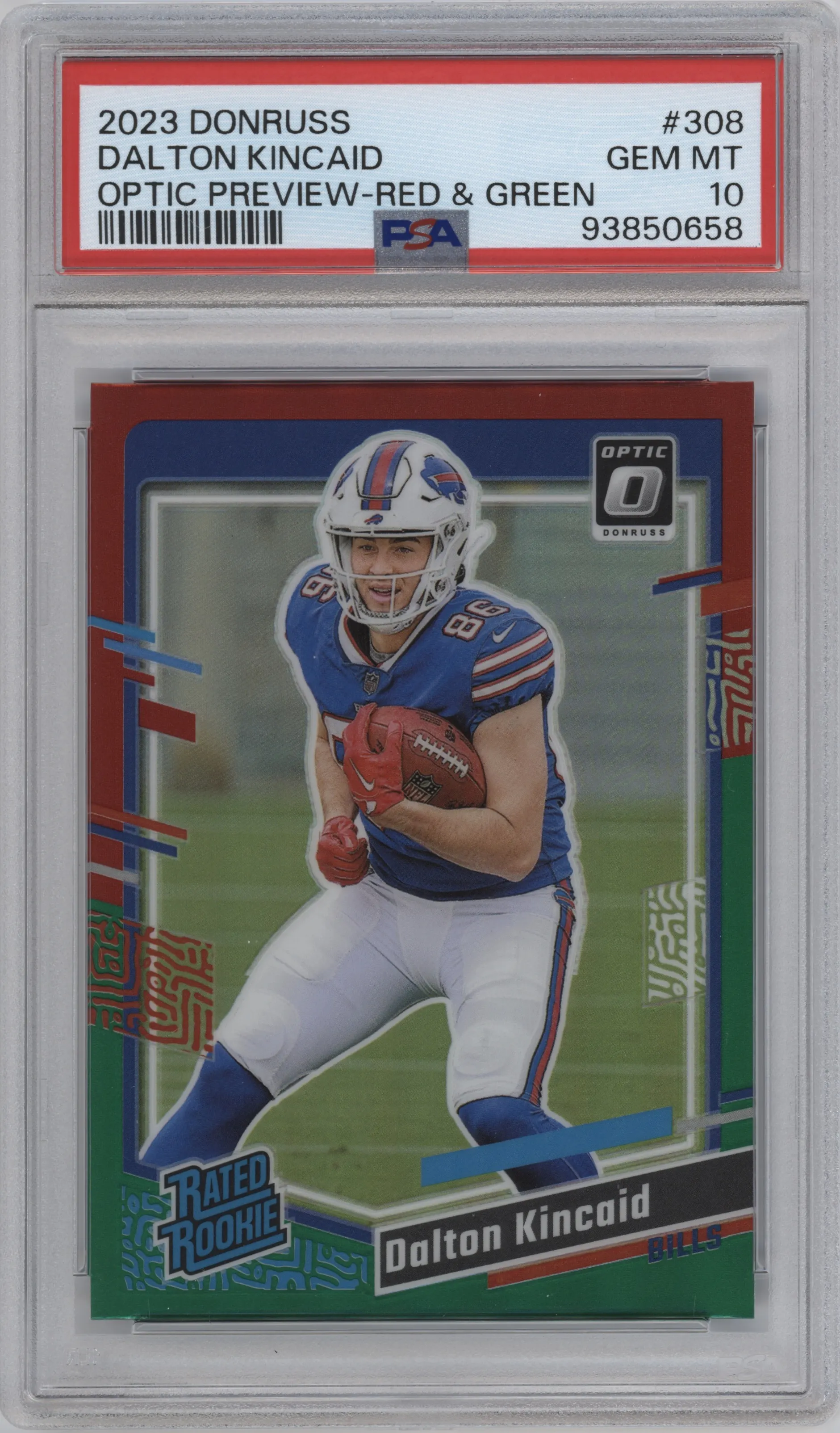 2023 Panini Donruss Opt.Rtd.Rke.Prev. Dalton Kincaid Red & Green #308 PSA 10
