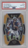 Justin Fields from the 2021 Panini Select set featuring a Die-Cut Orange Prizm parallel graded by PSA and given an overall grade of 10.