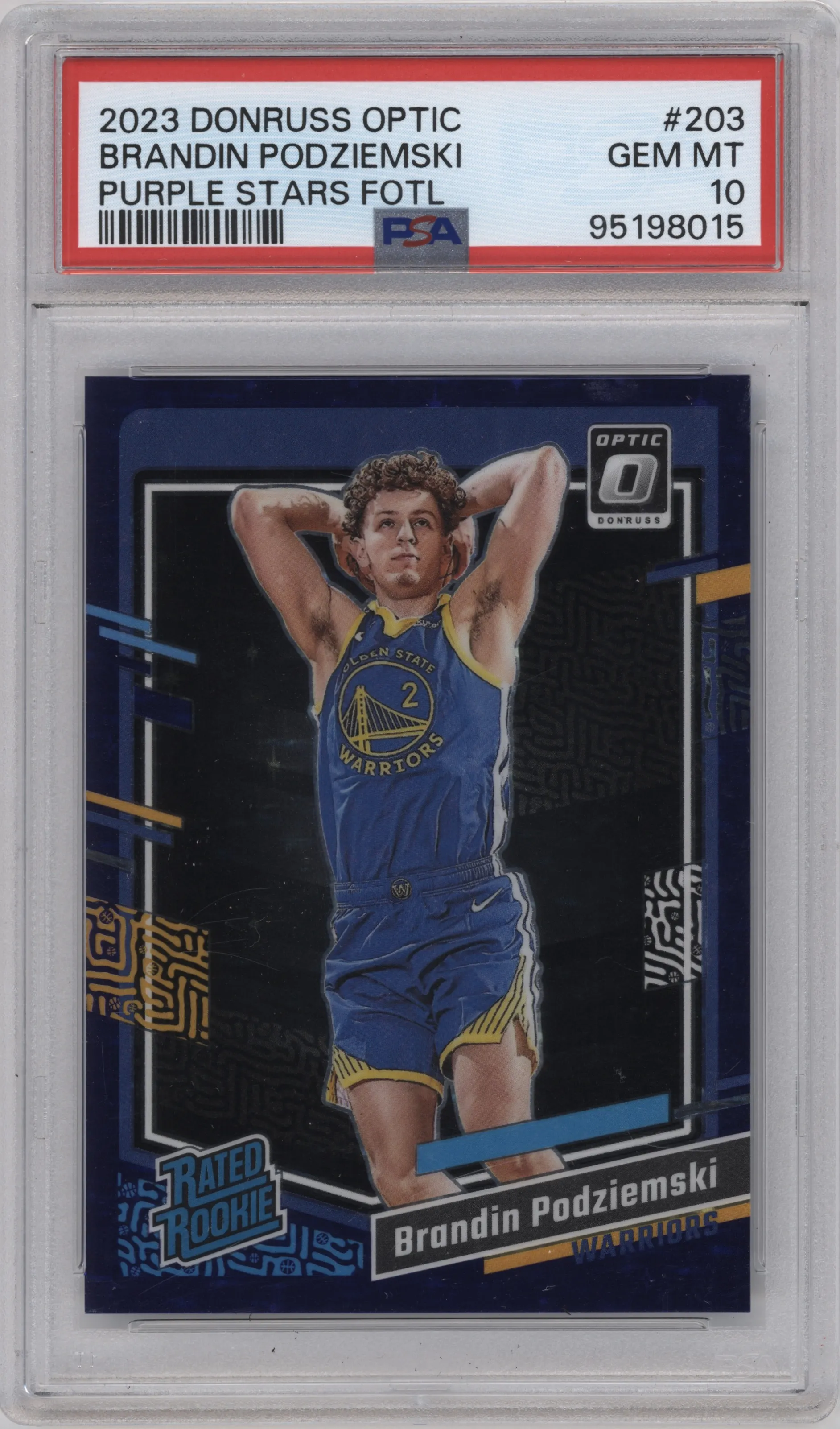 2023 Donruss Optic Rated Rookie Brandin Podziemski Purple Stars FOTL PSA 10