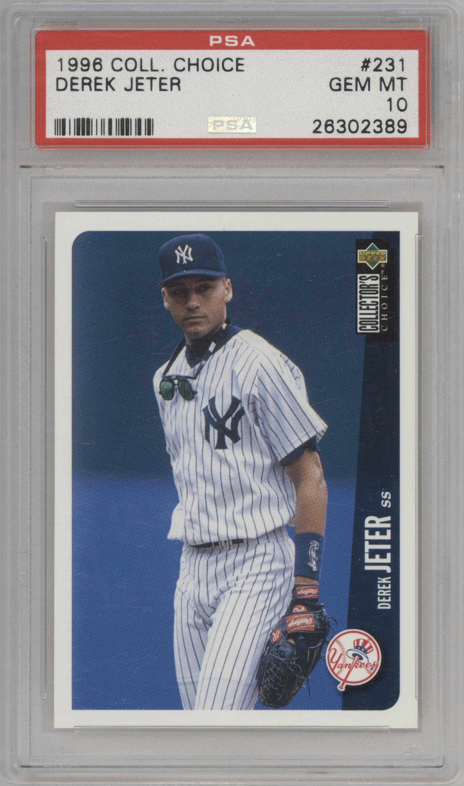 Derek Jeter from the 1996 UD Collector's Choice set graded by PSA and given an overall grade of 10.