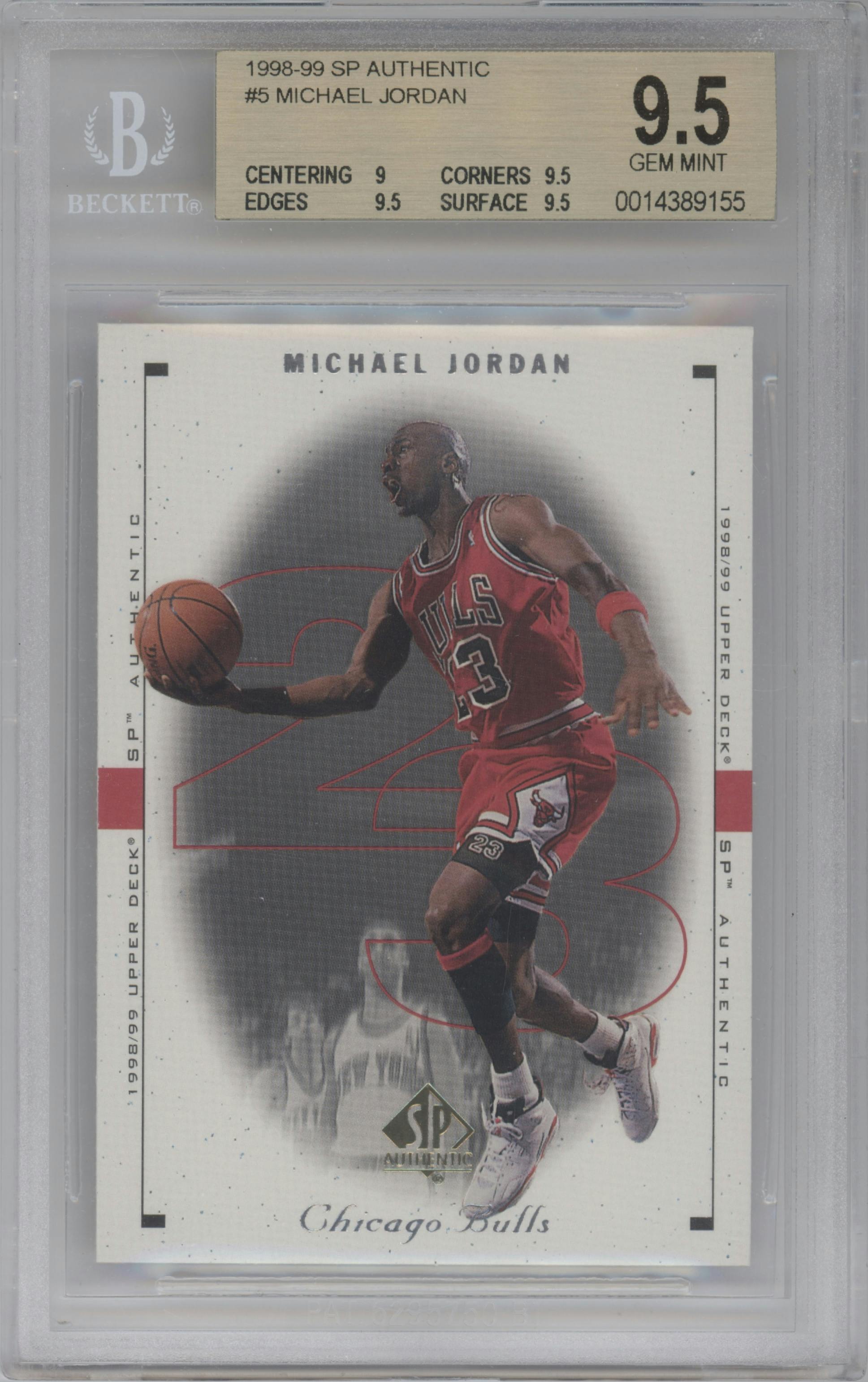 Michael Jordan from the 1998-99 SP Authentic set graded by Beckett and given an overall grade of 9.5.
