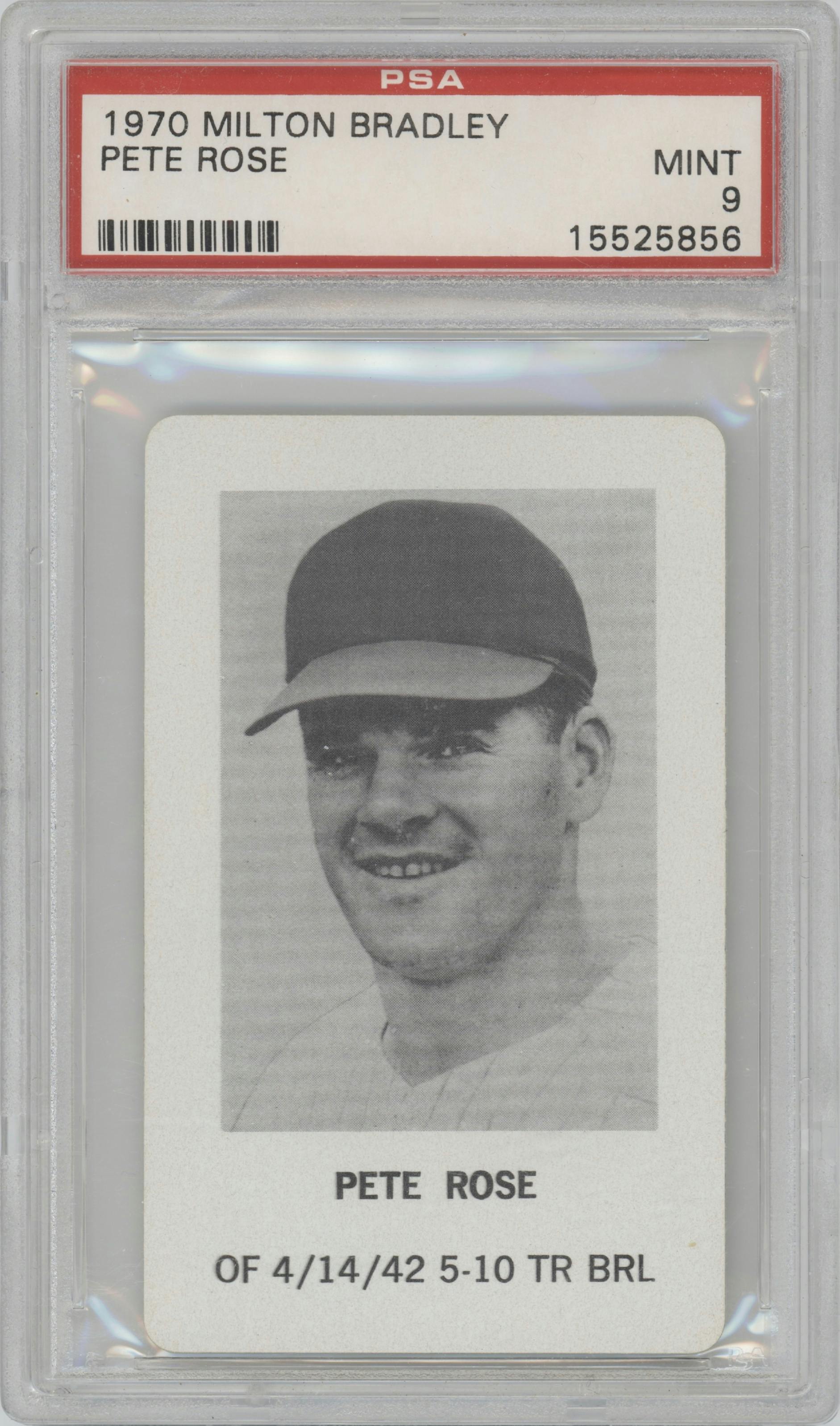 Pete Rose from the 1970 Milton Bradley set graded by PSA and given an overall grade of 9.