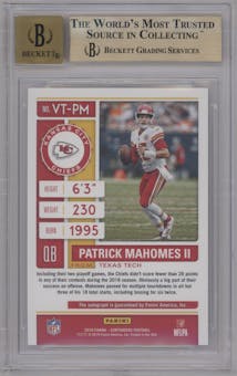 Patrick Mahomes II from the 2019 Panini Contenders set featuring a Cracked Ice parallel graded by Beckett and given an overall grade of 9.5.