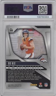 Bo Nix from the 2024 Panini Prizm set graded by PSA and given an overall grade of 10.