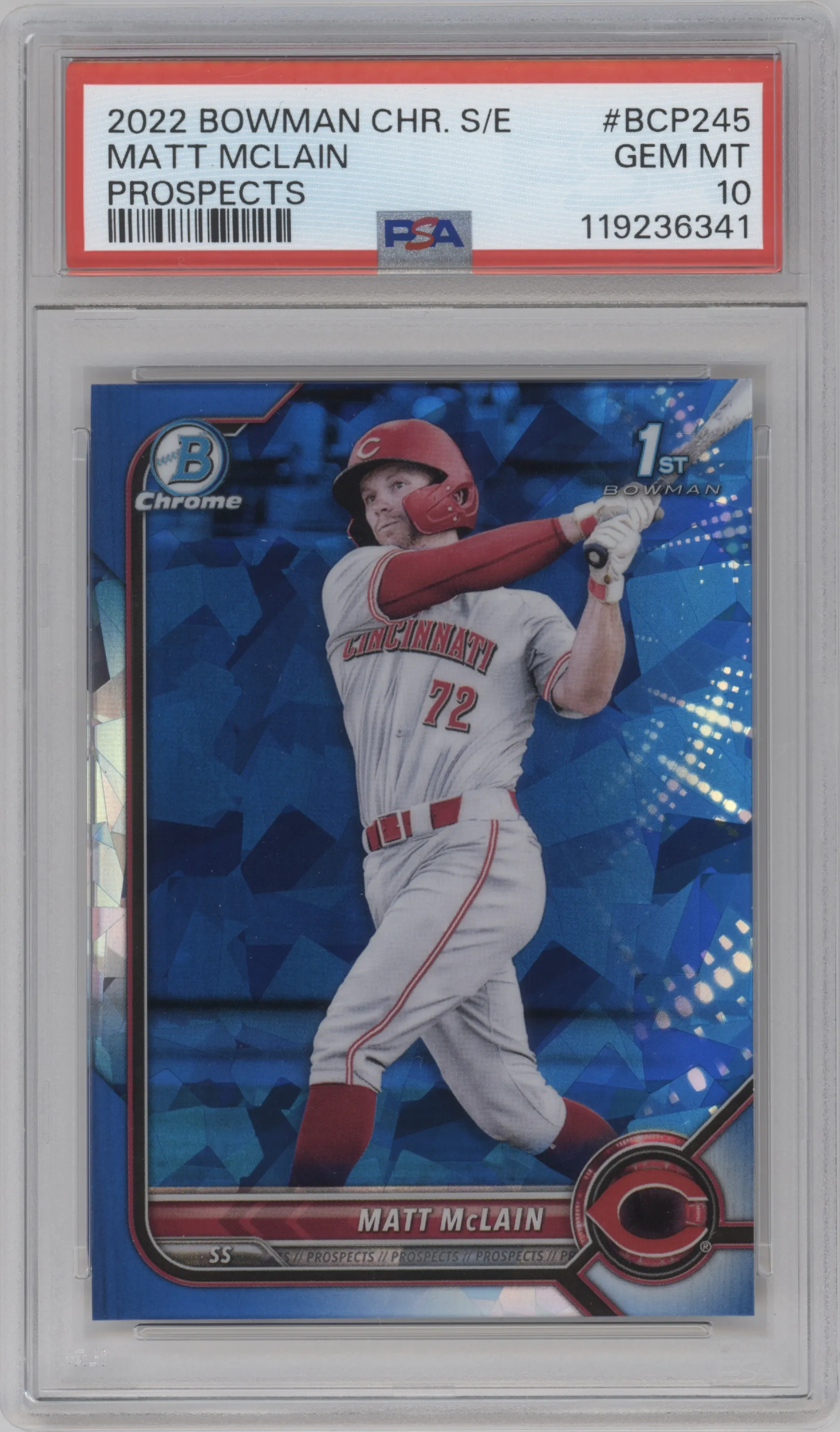 2022 Bowman Chrome Sapphire Edition Chr.Pros. Matt McLain PSA 10