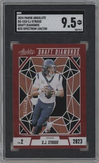 C.J. Stroud from the 2024 Panini Absolute set featuring a Red Spectrum parallel graded by SGC and given an overall grade of 9.5.