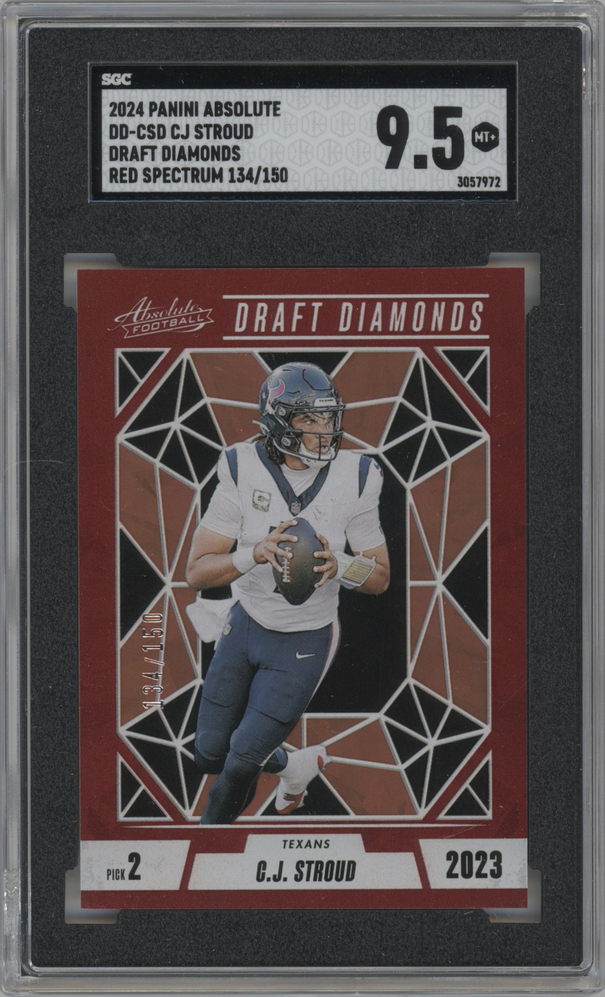 C.J. Stroud from the 2024 Panini Absolute set featuring a Red Spectrum parallel graded by SGC and given an overall grade of 9.5.