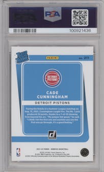 Cade Cunningham from the 2021-22 Panini Donruss set featuring a Orange Holo Laser parallel graded by PSA and given an overall grade of 10.