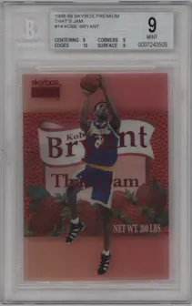 Kobe Bryant from the 1998-99 Skybox Premium set graded by Beckett and given an overall grade of 9.
