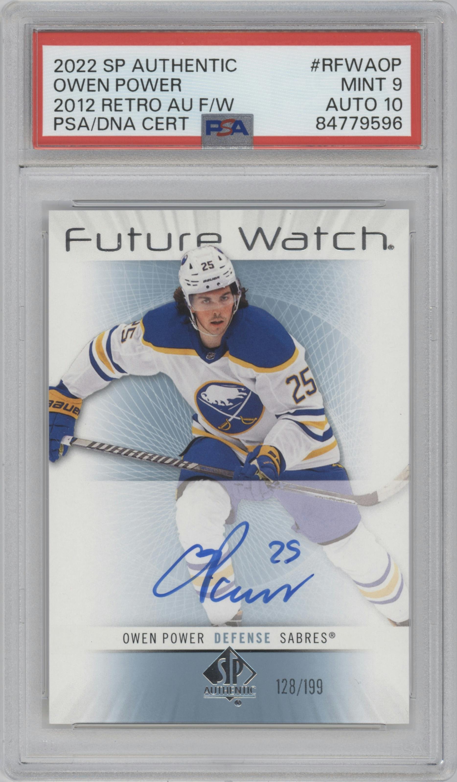 Owen Power  from the 2022-23 SP Authentic set graded by PSA and given an overall grade of 9.