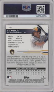 Sal Frelick from the 2024 Topps Pristine set featuring a Pink Refractors parallel graded by PSA and given an overall grade of 10.