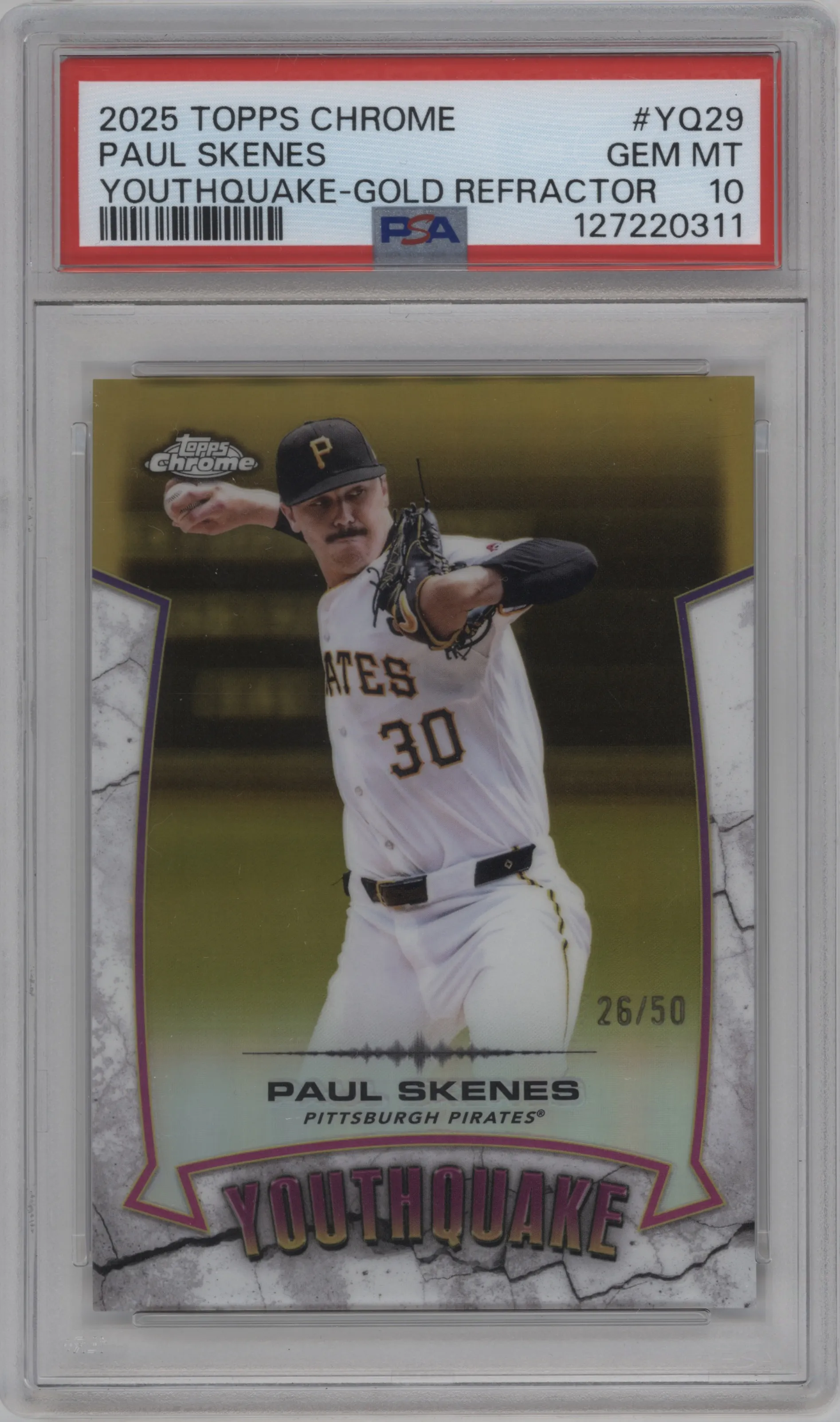 2025 Topps Chrome YouthQuake Paul Skenes Gold Refractor PSA 10