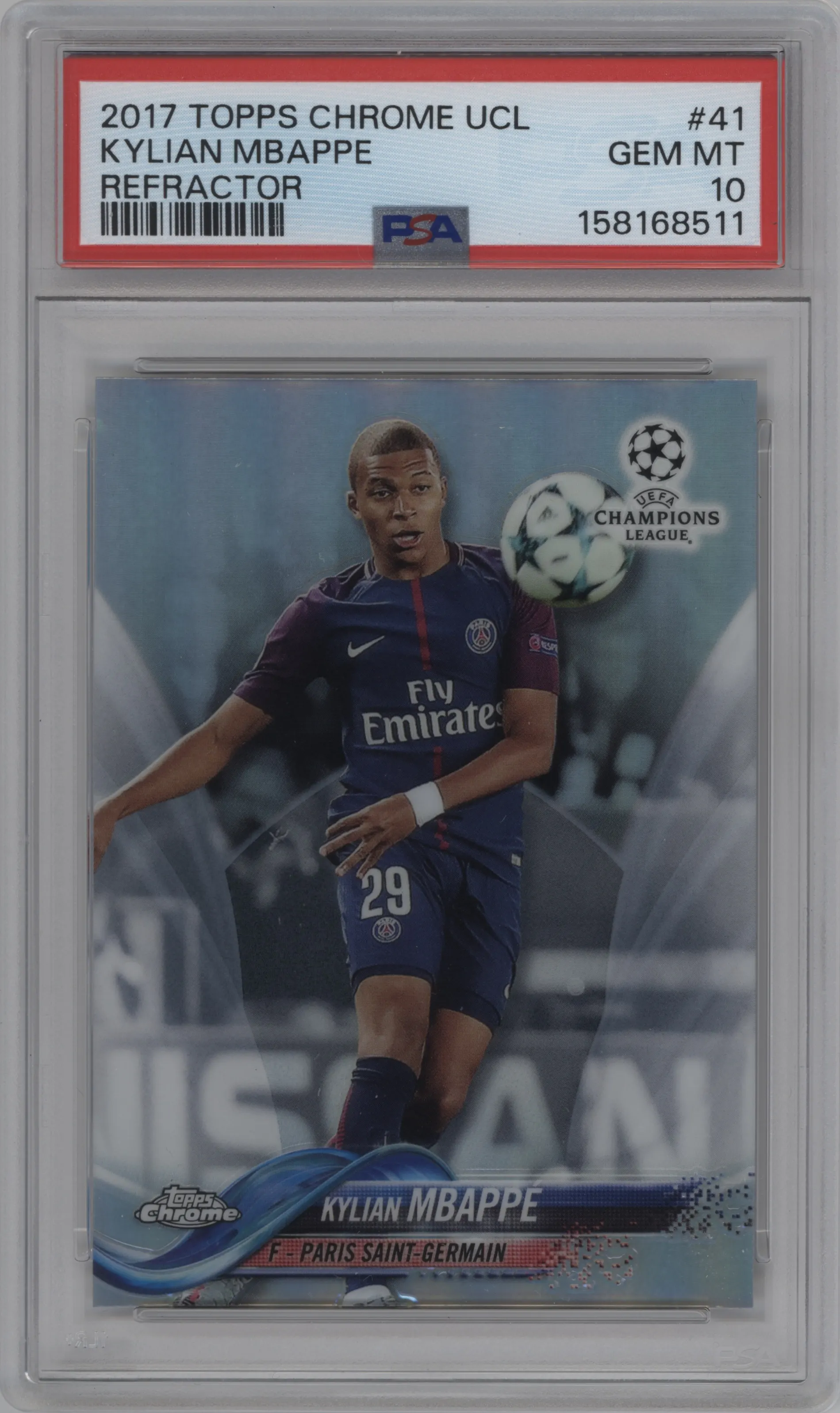 2017 Topps Chrome UEFA Champions League Kylian Mbappe Refractor #41 PSA 10