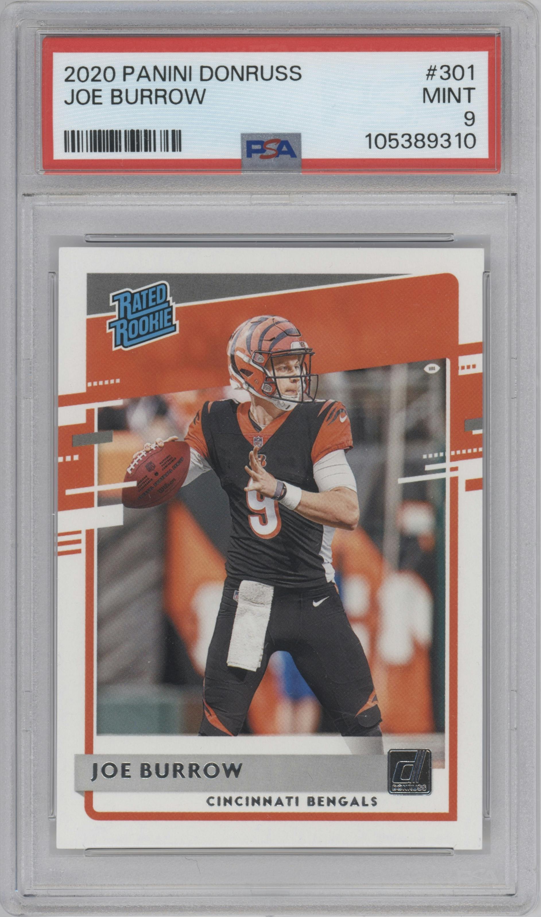 Joe Burrow from the 2020 Panini Donruss set graded by PSA and given an overall grade of 9.