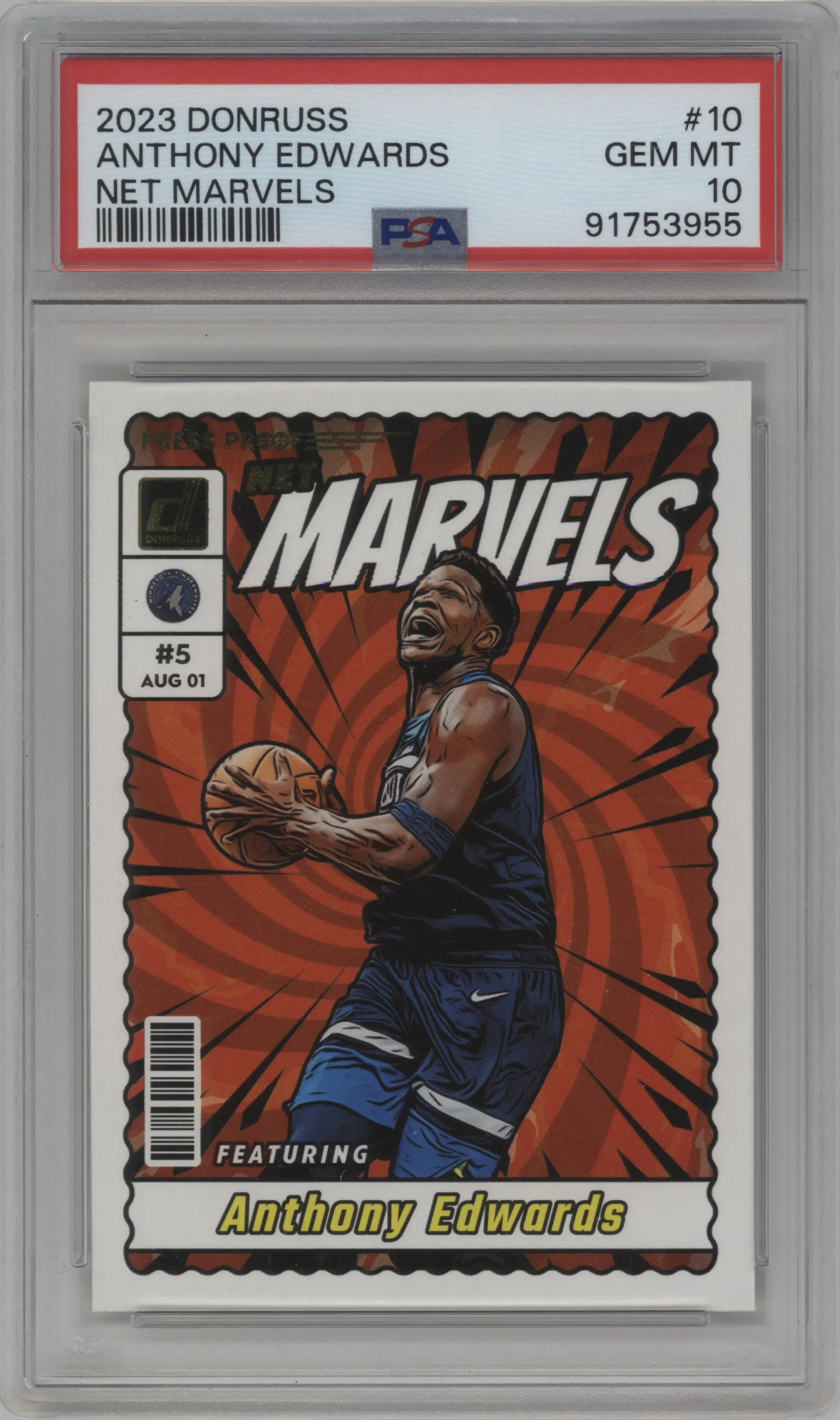 2023 Panini Donruss Net Marvels Anthony Edwards Press Proof #10 PSA 10