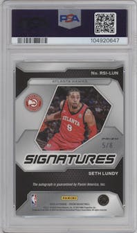 Seth Lundy from the 2023-24 Panini Prizm set featuring a Choice Green parallel graded by PSA and given an overall grade of 9.