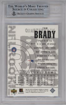 Tom Brady from the 2000 Upper Deck Black Diamond set graded by Beckett and given an overall grade of 9.