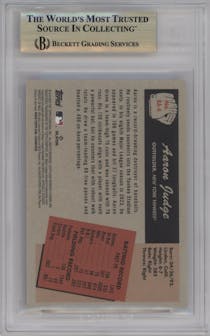 Aaron Judge from the 2024 Bowman set featuring a Red Refractors parallel graded by Beckett and given an overall grade of 9.5.