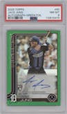 Jace Jung from the 2025 Topps set featuring a Green Foil parallel graded by PSA and given an overall grade of 8.