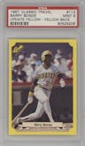 Barry Bonds from the 1987 Classic Update Yellow set featuring a Yellow Back parallel graded by PSA and given an overall grade of 9.