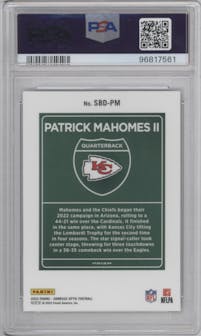 Patrick Mahomes II from the 2023 Donruss Optic set graded by PSA and given an overall grade of 10.