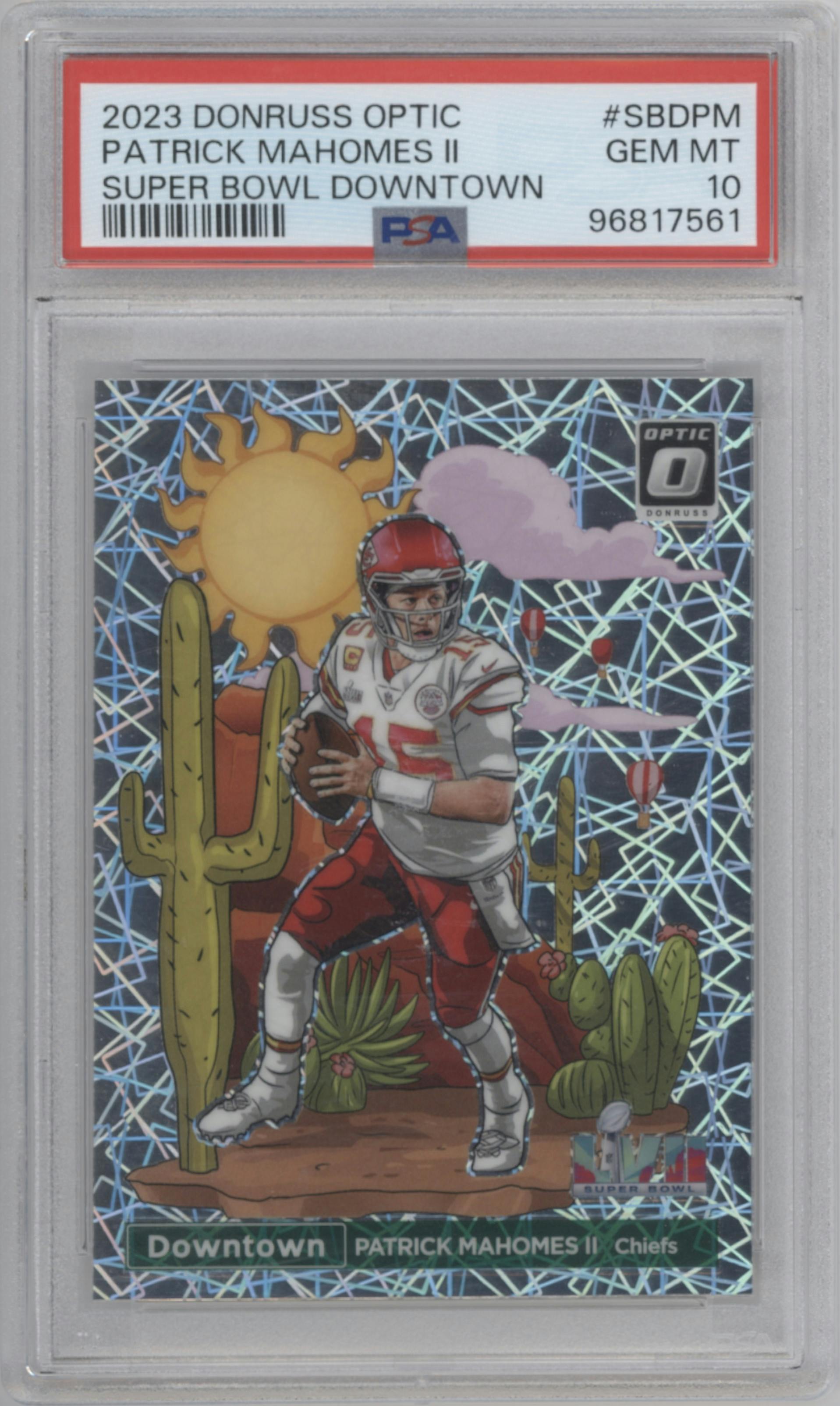 Patrick Mahomes II from the 2023 Donruss Optic set graded by PSA and given an overall grade of 10.