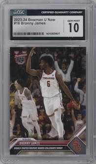 Bronny James from the 2023-24 Bowman U Now set graded by CSG and given an overall grade of 10.