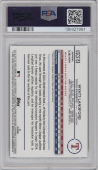 Wyatt Langford from the 2024 Topps Chrome Update Sapphire Edition set graded by PSA and given an overall grade of 10.