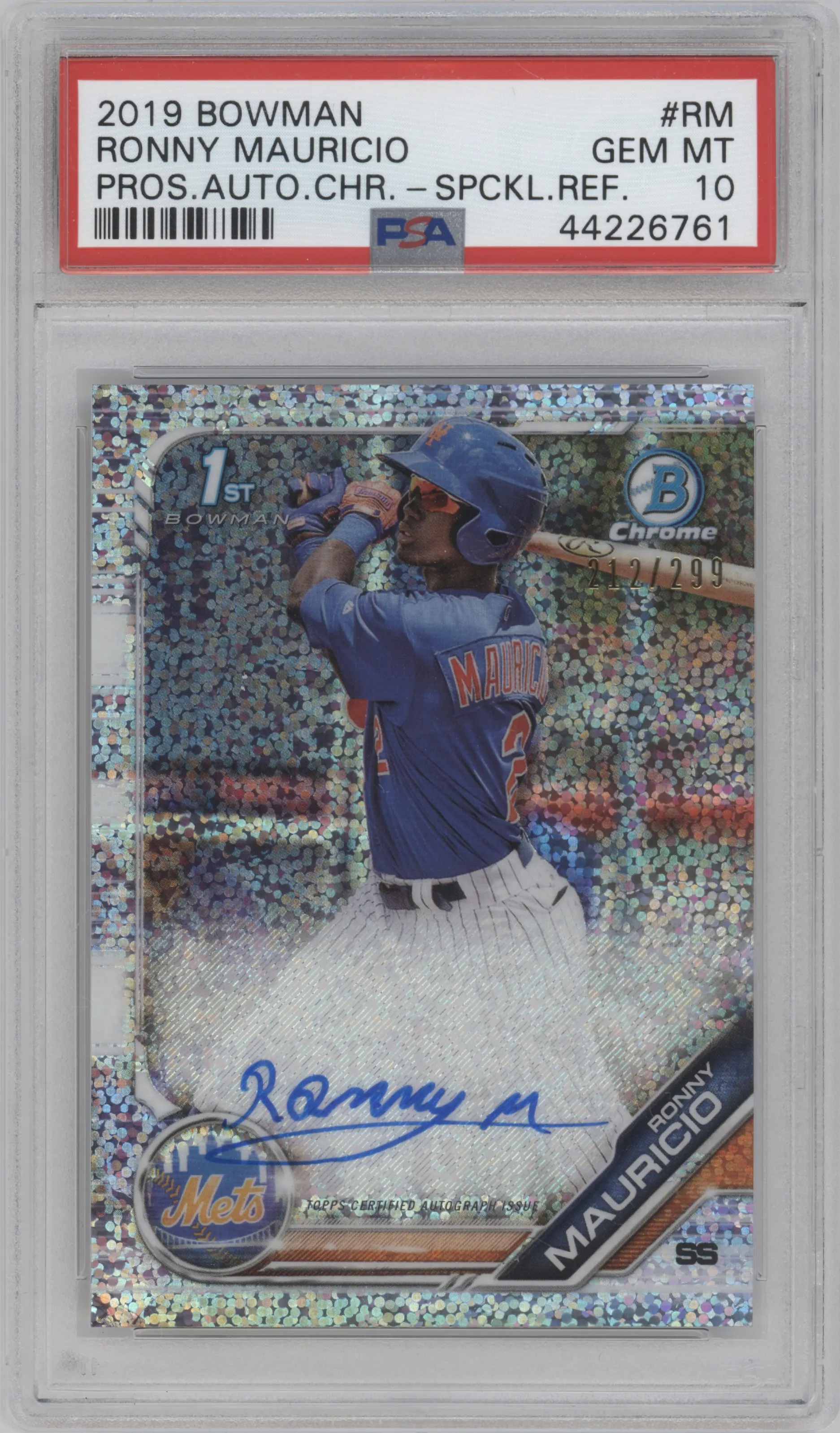 2019 Bowman Chr.Pros.Auto Ronny Mauricio Speckle Refractor PSA 10