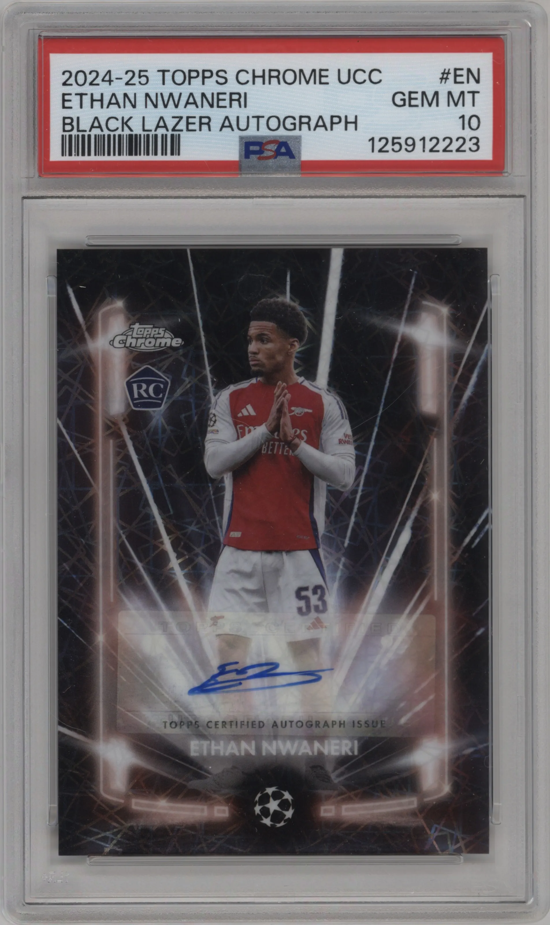 2024 Topps Chrome UEFA Club Competitions Black Lazer Auto Ethan Nwaneri #BLA-EN PSA 10