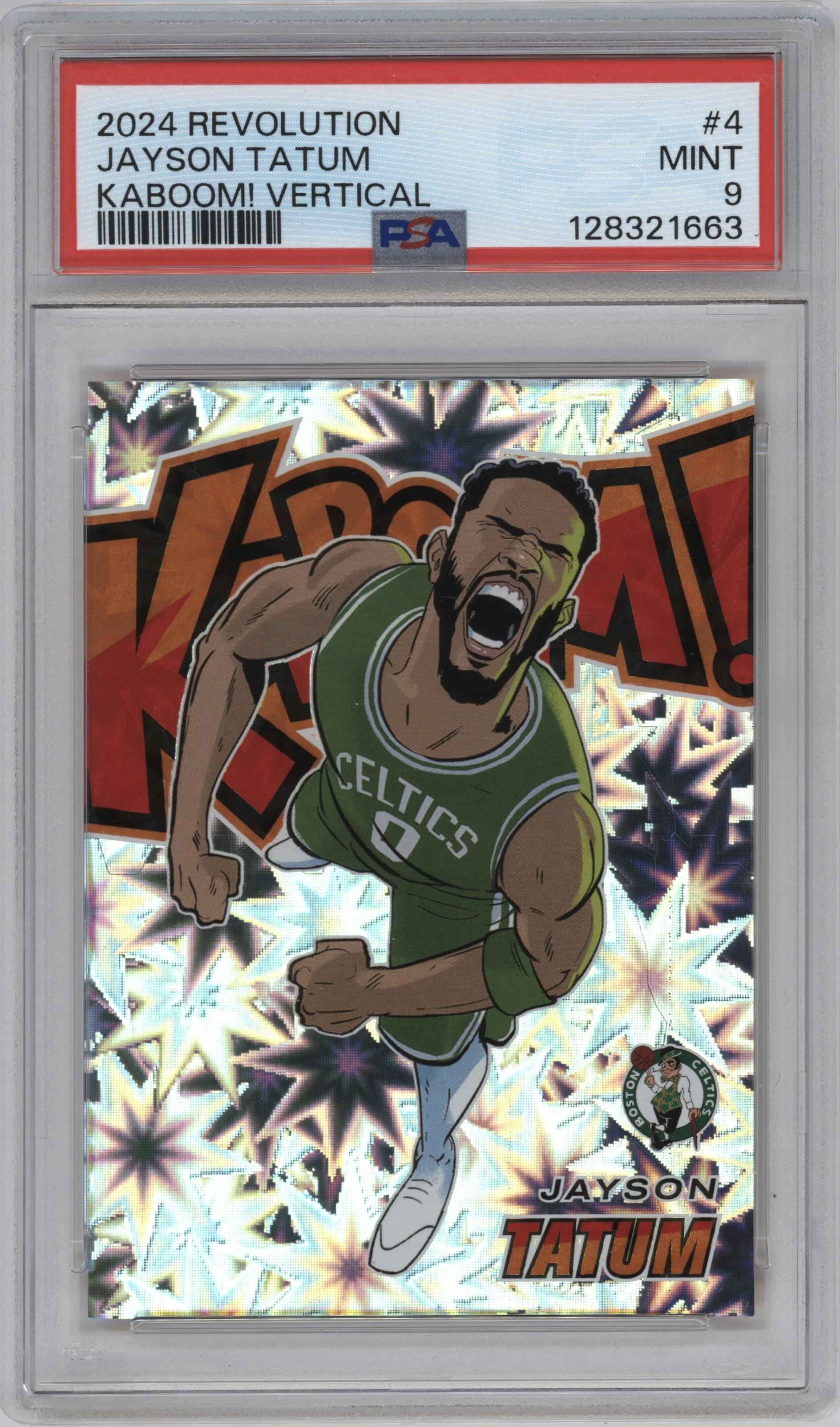 Jayson Tatum from the 2024-25 Panini Revolution set graded by PSA and given an overall grade of 9.