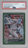 Shohei Ohtani from the 2022 Topps Chrome Ben Baller set featuring a Green Refractor parallel graded by PSA and given an overall grade of 9.