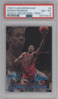 Dennis Rodman from the 1996-97 Flair Showcase  set featuring a Legacy Collection parallel graded by PSA and given an overall grade of 8.