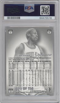 Dennis Rodman from the 1996-97 Flair Showcase  set featuring a Legacy Collection parallel graded by PSA and given an overall grade of 8.